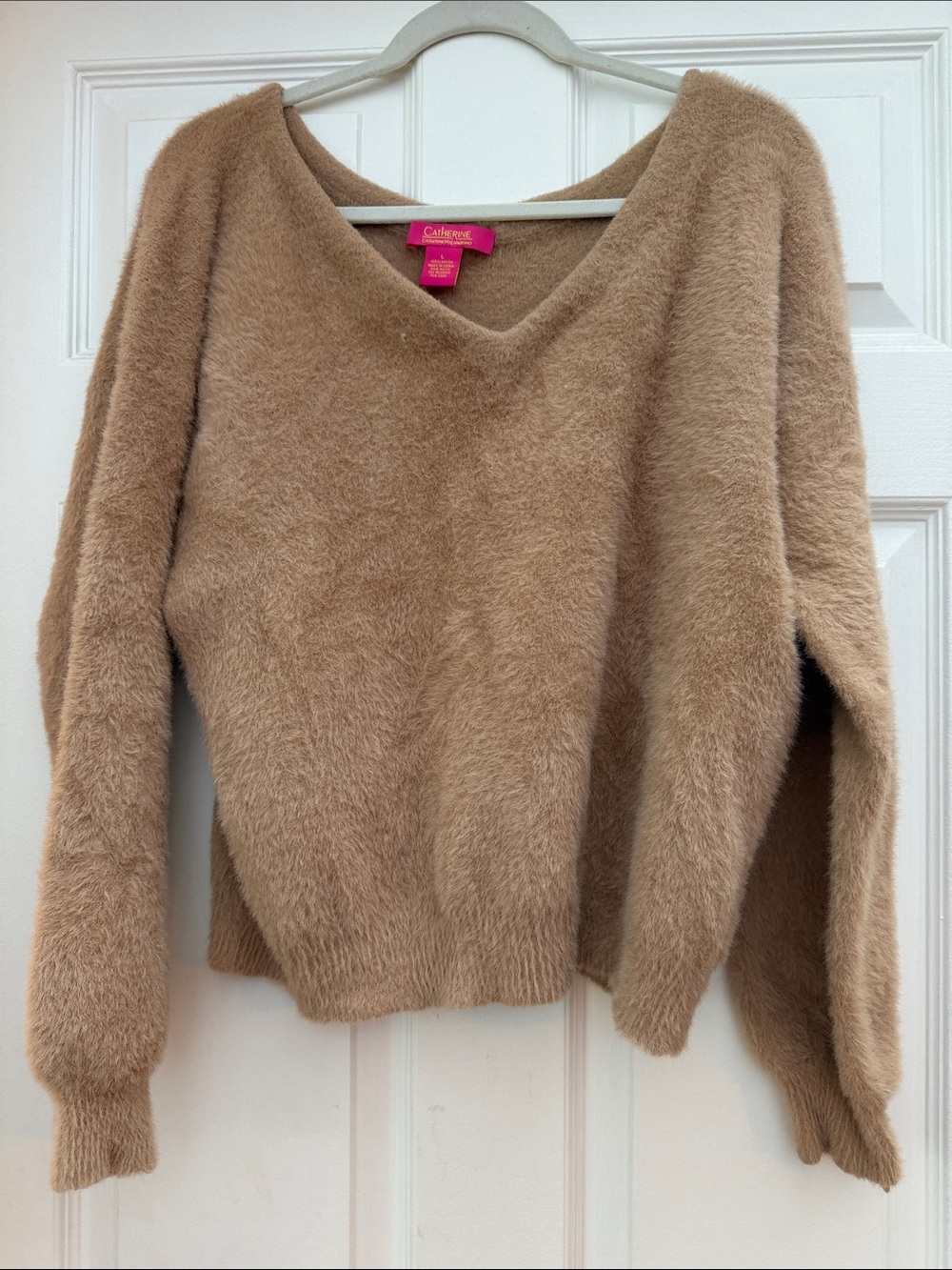 Catherine Malandrino Camel Fuzzy V-Neck Sweater